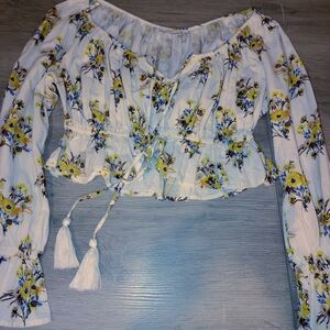 Floral Off-Shoulder Blouse - White and Yellow